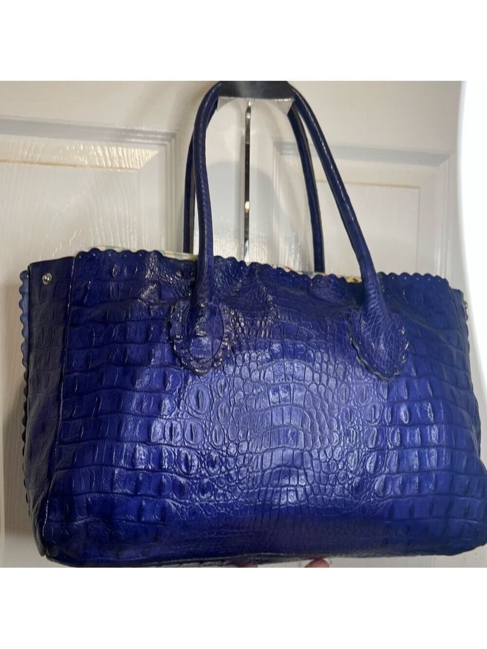 FURLA LEATHER (CANDY BAG) CROCODILE EMBOSSED SATCHEL TOTE PURPLE/BLUE - Picture 4 of 15